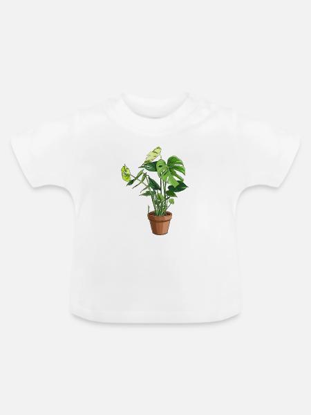 Monstera im Topf – Dschungelblätter - Baby Bio-T-Shirt mit Rundhals - Weiß