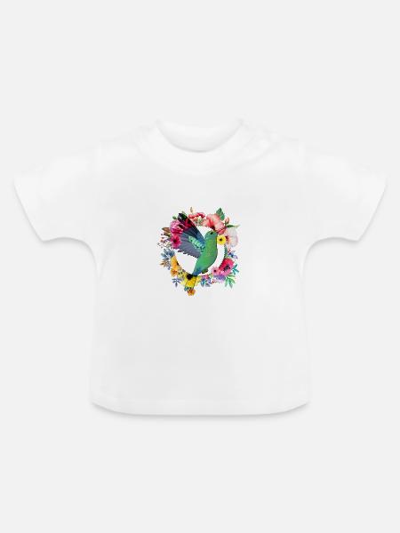 Kolibri Vogel Blumen Blumenstrauß - Baby Bio-T-Shirt mit Rundhals - Weiß