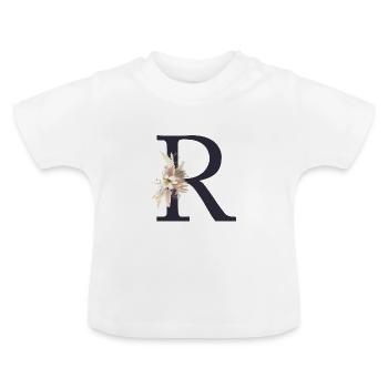 Personalisierbar Monogramm R Floral - Baby Bio-T-Shirt mit Rundhals - Weiß - Vorne