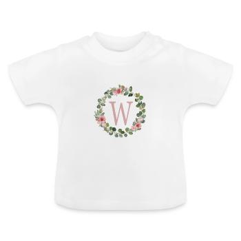 W Monogramm Eukalyptus-Rosen-Kranz - Baby Bio-T-Shirt mit Rundhals - Weiß - Vorne