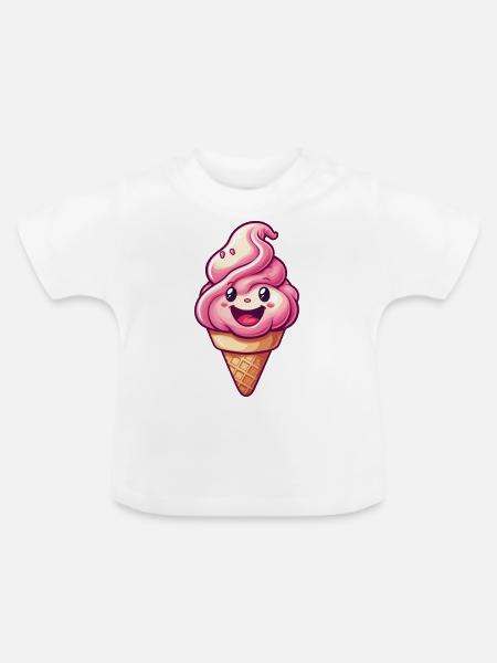 Lächelnde Eiskreation - Baby Bio-T-Shirt mit Rundhals - Weiß