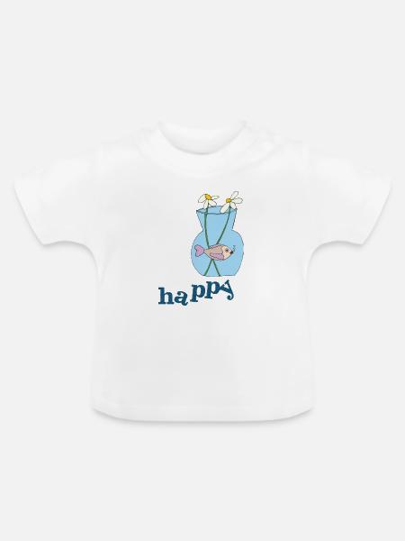 fisch im glas happy - Baby Bio-T-Shirt mit Rundhals - Weiß