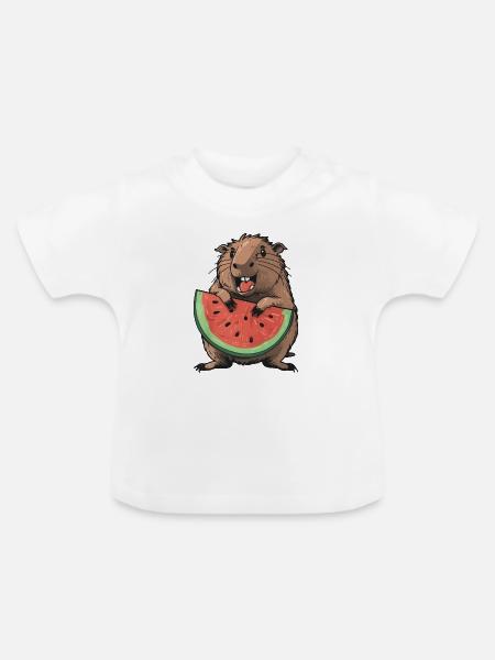 Capybara isst Wassermelone - Baby Bio-T-Shirt mit Rundhals - Weiß