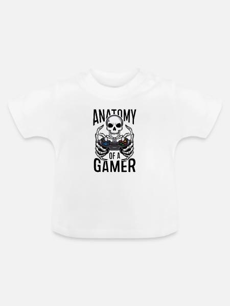 Gamer Skeleton mit Gamecontroller - Baby Bio-T-Shirt mit Rundhals - Weiß