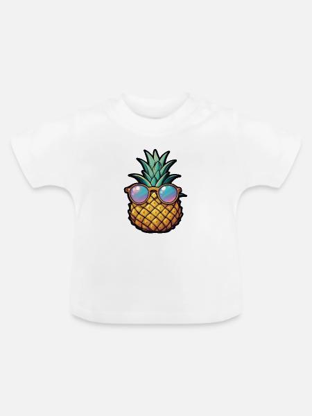 Tropische Ananas mit Sonnenbrille - Baby Bio-T-Shirt mit Rundhals - Weiß