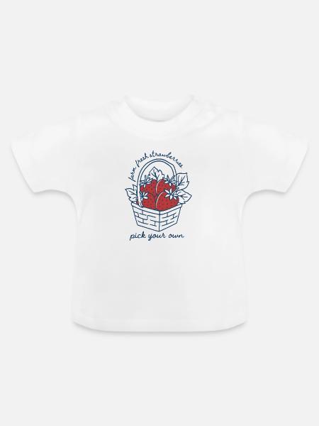 Erdbeerkorb mit personalisierter Nachricht - Baby Bio-T-Shirt mit Rundhals - Weiß