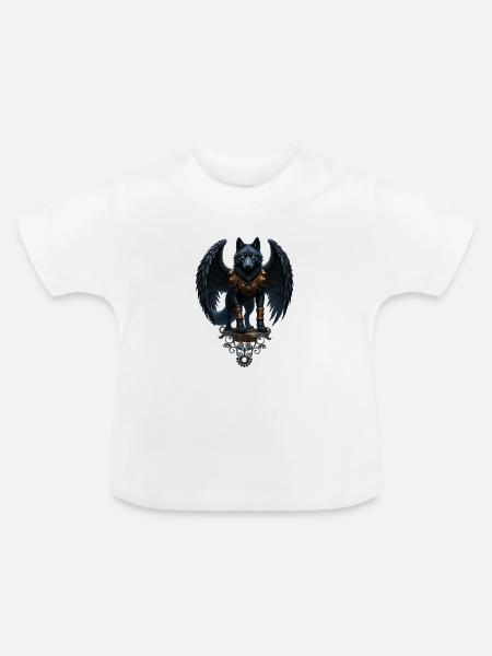 Geflügelter Wolf mit Fantasie bewaffnet - Baby Bio-T-Shirt mit Rundhals - Weiß
