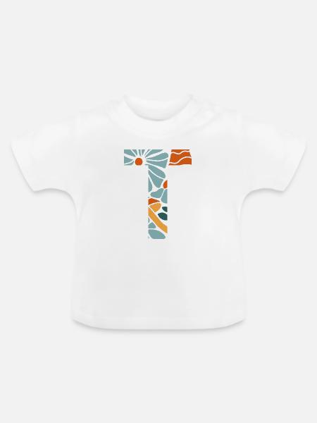 Buchstabe t Blumen groovy Geschenkidee - Baby Bio-T-Shirt mit Rundhals - Weiß