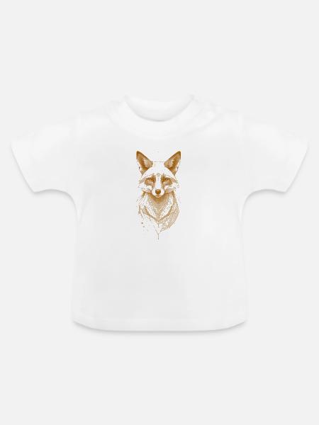 Wolfkopf mit Mandala-Krone - Baby Bio-T-Shirt mit Rundhals - Weiß