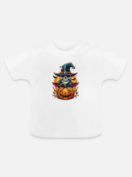 Skelett mit Kürbis - Baby Bio-T-Shirt mit Rundhals - Weiß
