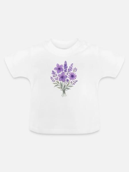 Lavendel Wasserfarben Bouquet - Baby Bio-T-Shirt mit Rundhals - Weiß