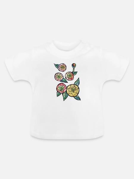 Buntglas-Bloom-Trio - Baby Bio-T-Shirt mit Rundhals - Weiß
