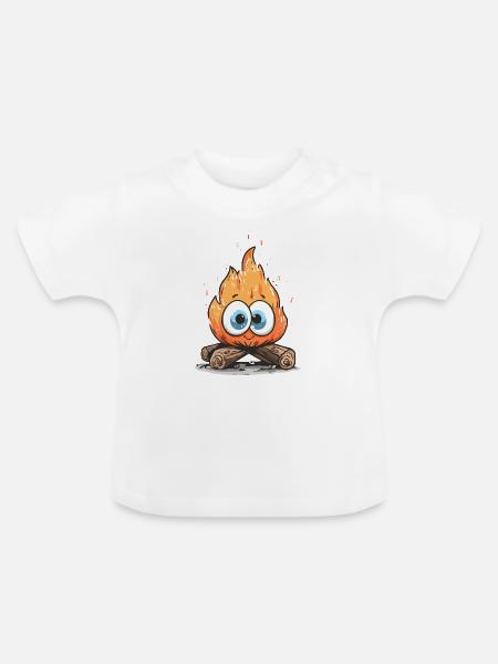Lagerfeuerflamme mit Kulleraugen - Baby Bio-T-Shirt mit Rundhals - Weiß