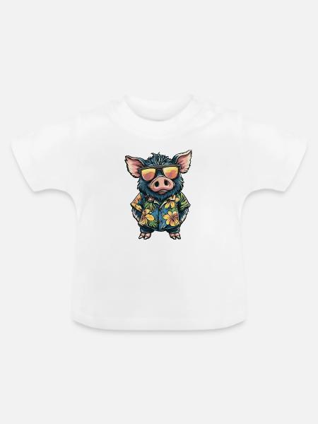 Schwein Comic Urlaub Wildschwein - Baby Bio-T-Shirt mit Rundhals - Weiß