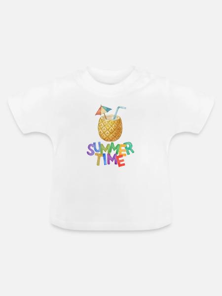 Sommerzeit Ananasgetränk - Baby Bio-T-Shirt mit Rundhals - Weiß