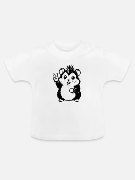 Punker Hamster mit Peace Zeichen - Baby Bio-T-Shirt mit Rundhals - Weiß