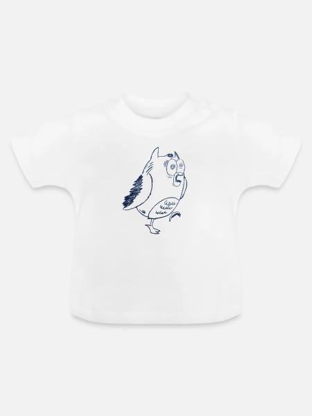 Blauer Sketchvogel mit Kulleraugen - Baby Bio-T-Shirt mit Rundhals - Weiß