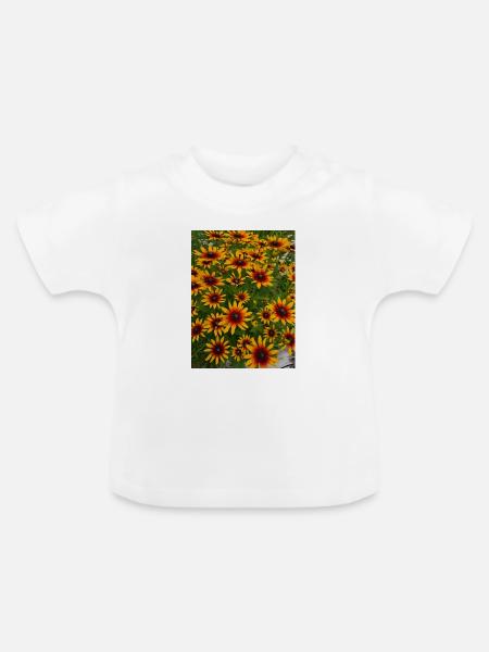 Sonnenhut Blumen Feuer Gelbrot Muster - Baby Bio-T-Shirt mit Rundhals - Weiß