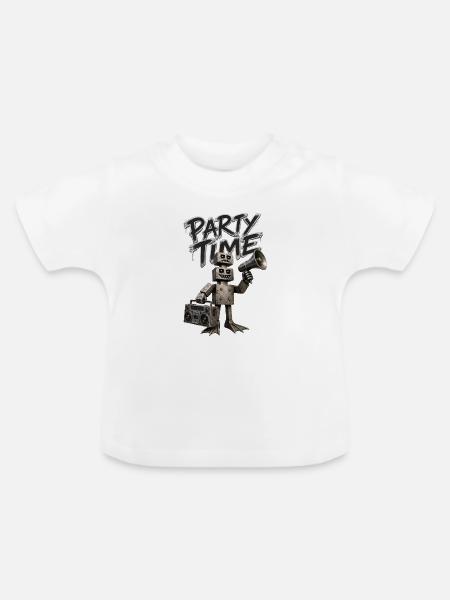 Roboter-Partyzeit - Baby Bio-T-Shirt mit Rundhals - Weiß