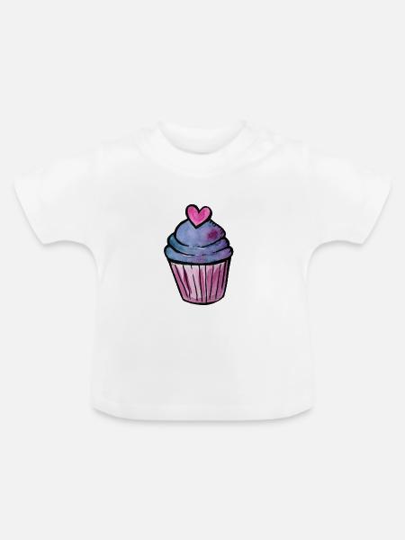 Aquarell Cupcake-Herz - Baby Bio-T-Shirt mit Rundhals - Weiß