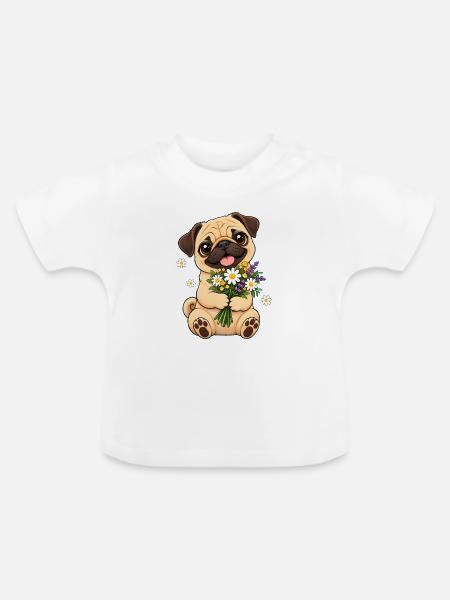 Mops Hund süßer Mops niedlicher Mops - Baby Bio-T-Shirt mit Rundhals - Weiß