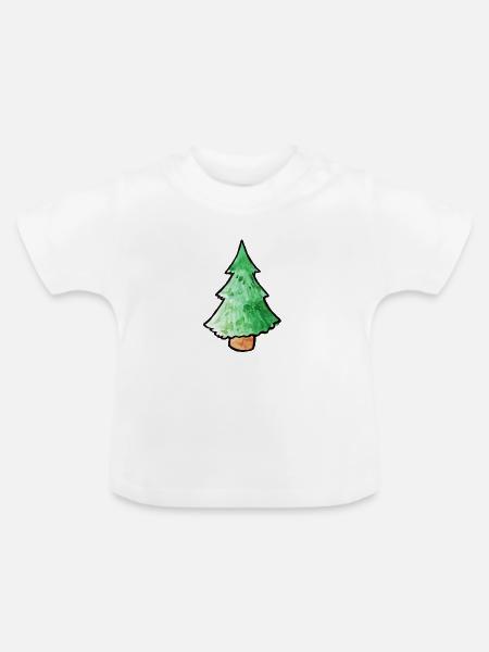 Aquarell-Kiefernbaum-Weihnachtstee - Baby Bio-T-Shirt mit Rundhals - Weiß