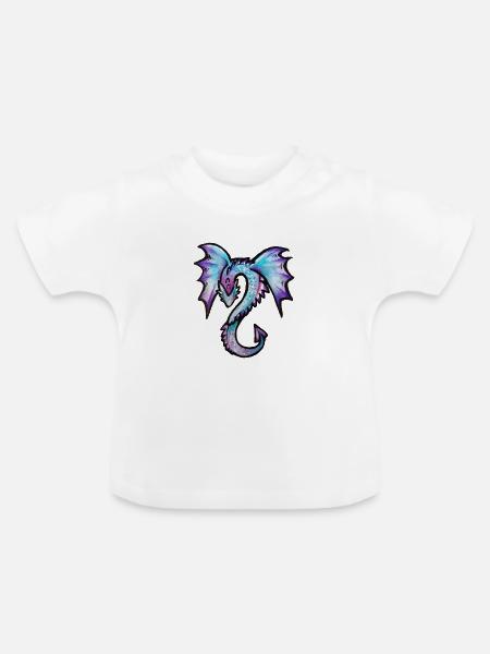 Azurblauer Drachen-Aquarellwappen - Baby Bio-T-Shirt mit Rundhals - Weiß