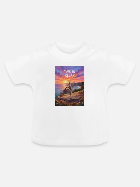 Time to Relax - Yoga Cat - Baby Bio-T-Shirt mit Rundhals - Weiß