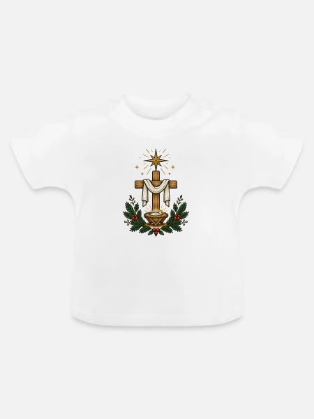 Kreuzstern Krippe Weihnacht - Baby Bio-T-Shirt mit Rundhals - Weiß