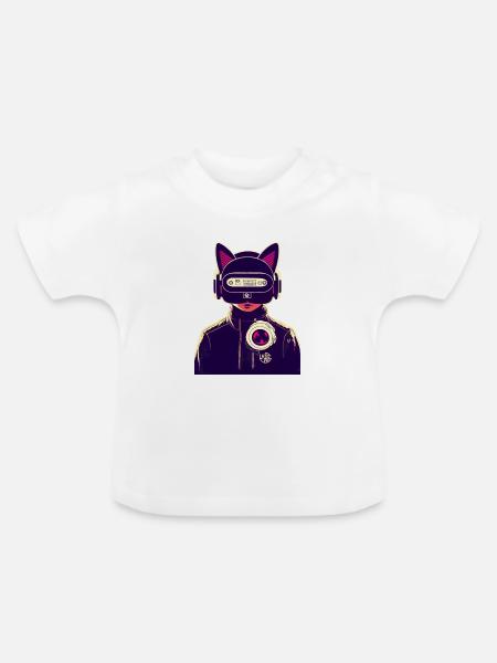 Cyberpunktstyle Katze versunken im VR-Metaverse - Baby Bio-T-Shirt mit Rundhals - Weiß