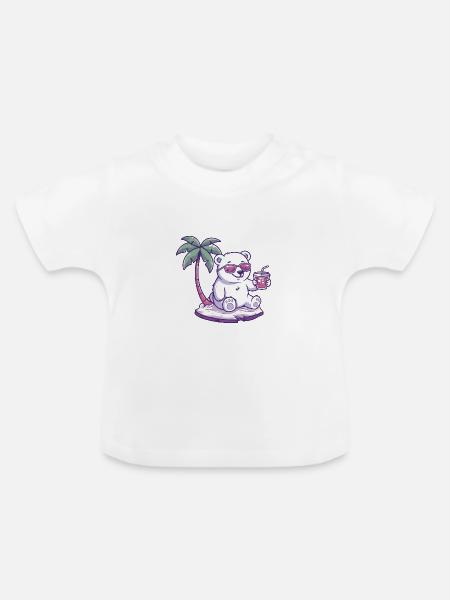 Eisbär Sommer Strand Comic - Baby Bio-T-Shirt mit Rundhals - Weiß