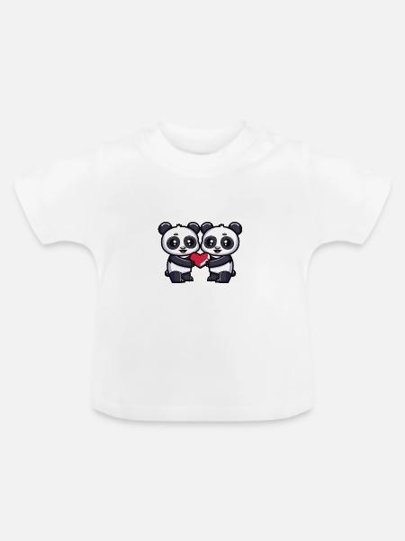 Panda Paar Herz - Baby Bio-T-Shirt mit Rundhals - Weiß