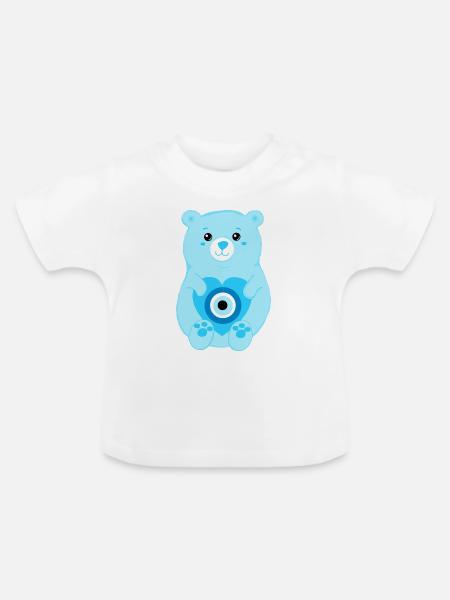 Böses-Auge-Schutz-Bär - Baby Bio-T-Shirt mit Rundhals - Weiß
