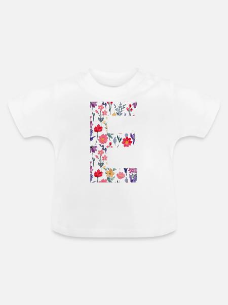 Personalisierter Blumenbuchstabe E - Geschenkidee - Baby Bio-T-Shirt mit Rundhals - Weiß