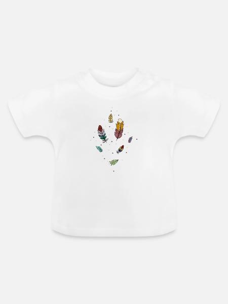 Bunte Federn - Baby Bio-T-Shirt mit Rundhals - Weiß