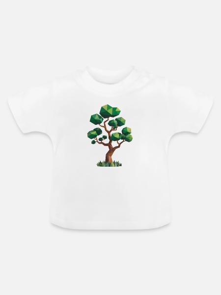 Baum - Cooles Low Poly Logo - Baby Bio-T-Shirt mit Rundhals - Weiß