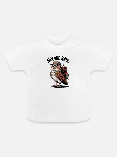 WanderEule Backpack-Abenteuer - Baby Bio-T-Shirt mit Rundhals - Weiß