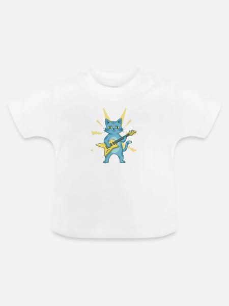 Blauer Katzen Gitarrist - Baby Bio-T-Shirt mit Rundhals - Weiß