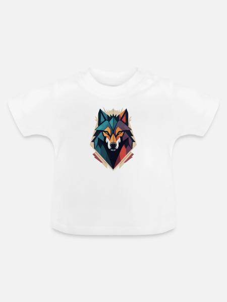Geometrischer Wolfskopf - Baby Bio-T-Shirt mit Rundhals - Weiß