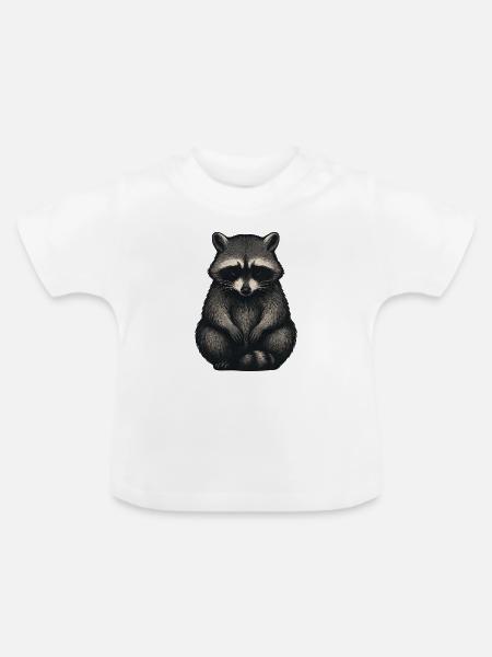 Trauriger Waschbär im Nachtwald Stil - Baby Bio-T-Shirt mit Rundhals - Weiß