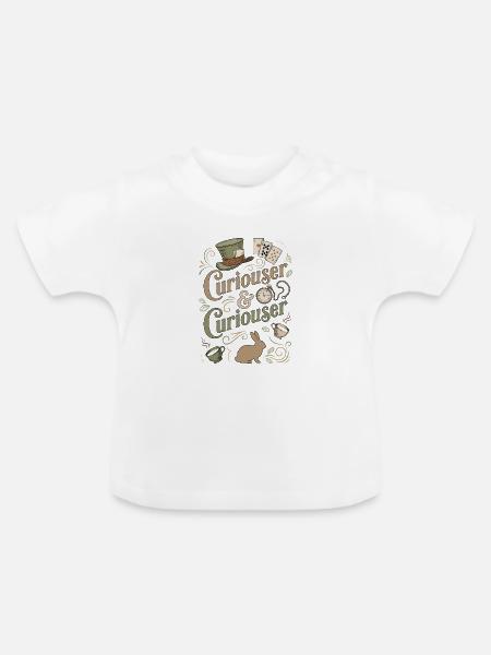 Alice Immer Neugieriger ("Curiouser") - Baby Bio-T-Shirt mit Rundhals - Weiß