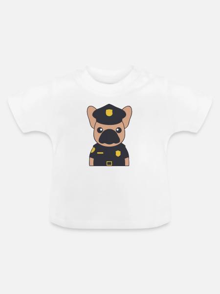 Frenchie Polizist Cop Uniform - Baby Bio-T-Shirt mit Rundhals - Weiß