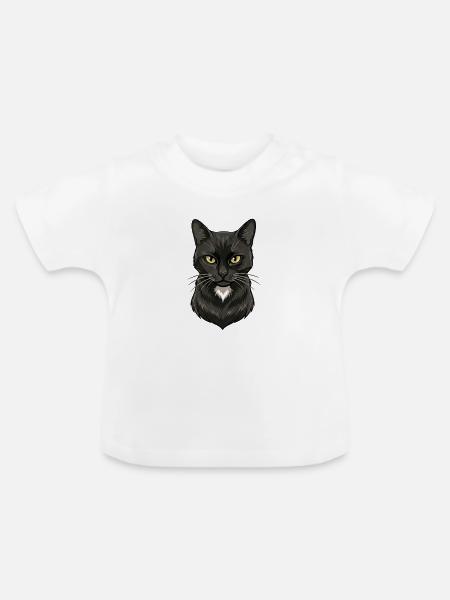 Schwarzer Katzenkopf Illustration - Baby Bio-T-Shirt mit Rundhals - Weiß