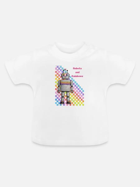 Roboter und Rainbows Retro Robot - Baby Bio-T-Shirt mit Rundhals - Weiß