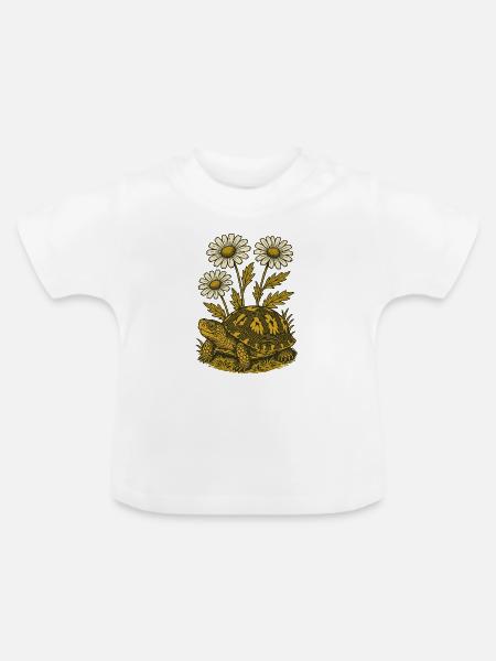 Gänseblümchen-Schildkröte - Baby Bio-T-Shirt mit Rundhals - Weiß