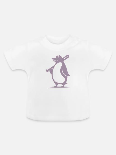 Pinguin Baseballspieler Silhouette - Baby Bio-T-Shirt mit Rundhals - Weiß