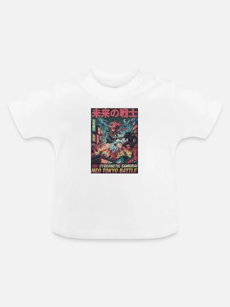 Neon-Tokyo Cyber-Samurai - Baby Bio-T-Shirt mit Rundhals - Weiß