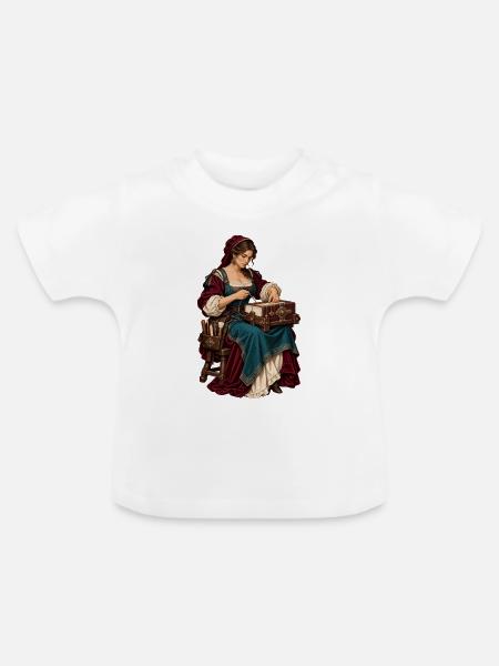 Renaissance-Näherin am Werk - Baby Bio-T-Shirt mit Rundhals - Weiß