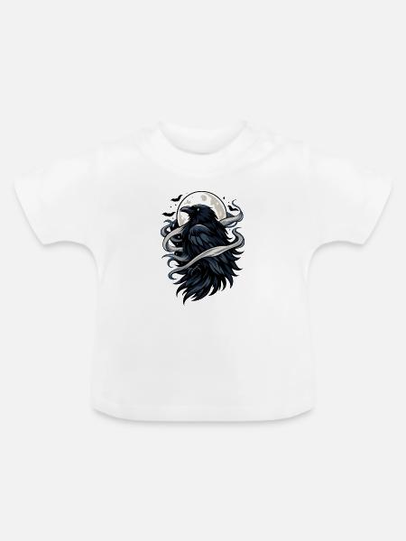 Mondkrähe im Nachtwind - Baby Bio-T-Shirt mit Rundhals - Weiß