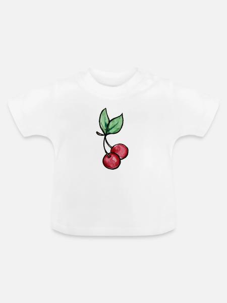 Aquarell-Kirschzweigdruck - Baby Bio-T-Shirt mit Rundhals - Weiß